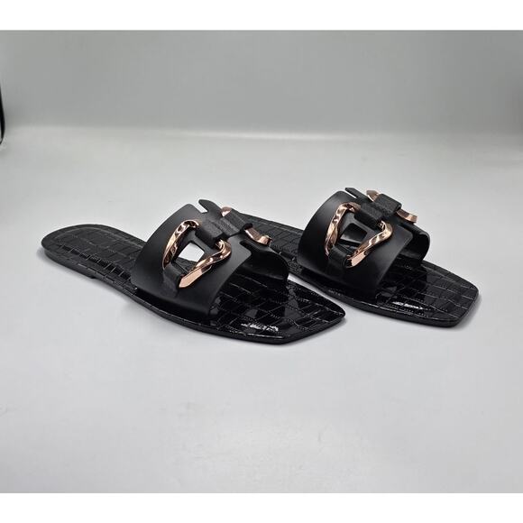 Black Slide Sandals with Rose Gold Hardware – Women’s Size 6.5/7 - Picture 2 of 4